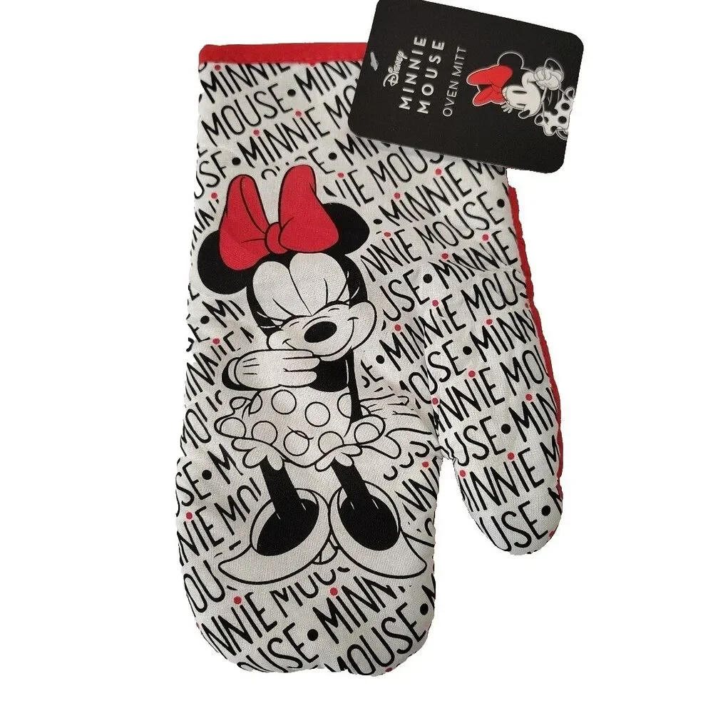 Disney Minnie Mouse Oven Mitt Pot Holder Red Black White 2 Pieces